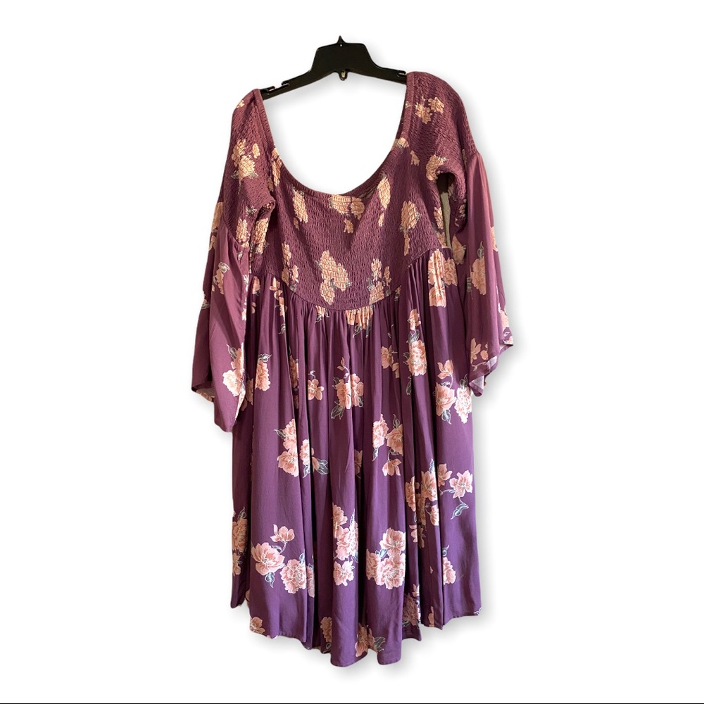 PURPLE FLORAL CHALLIS SMOCKED SKATER DRESS - Picture 5 of 9